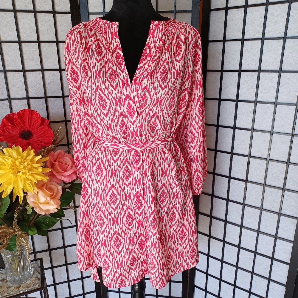 Antropologie Maeve Pink & White Button Up Dress